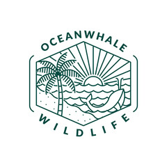 illustration of beach and whale monoline or line art style