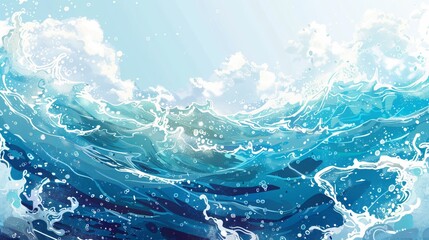Fantastical water background featuring drops, waves, and splashes. 