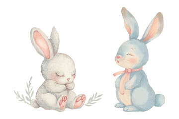 cute rabbit soft watercolour vector illustration 