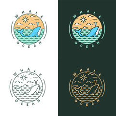 illustration of ocean and whale monoline or line art style