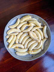 top view of banana fruit without skin. food photo