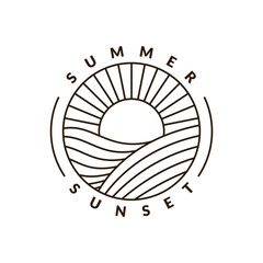 illustration of sunset beach monoline or line art style vector