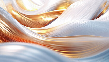  3D rendering of abstract background with white and gold flowing waves