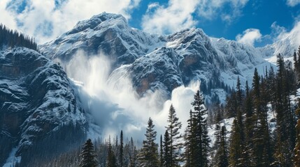 An avalanche coming down the mountain