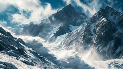 An avalanche coming down the mountain