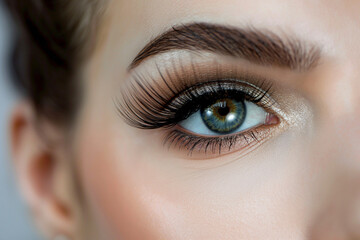 Obraz premium Elegant makeup look featuring long, dramatic false eyelashes, perfect for a fashion shoot or glamorous event, sophisticated and stylish