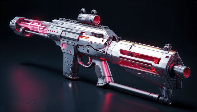 3D Rendering of a Futuristic Laser Gun with Red Accents