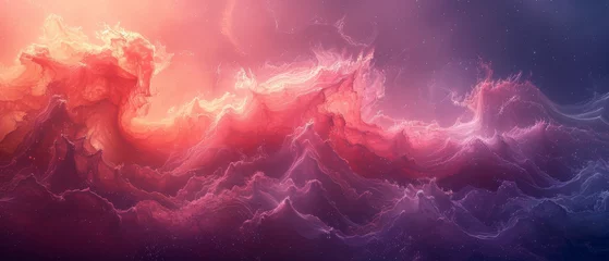 Fotobehang Abstract Painting of a Mountain Range in Red, Pink, and Blue © Daniel