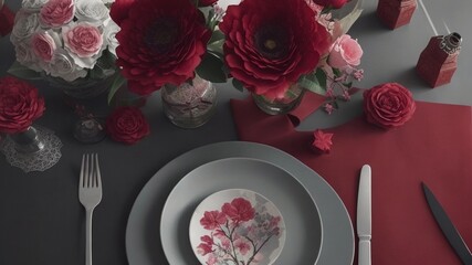 place setting with rose