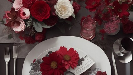 place setting with red wine
