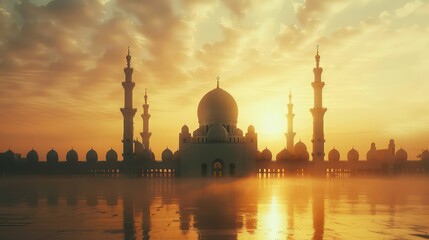 Mosque with beautiful view in background, Islamic backgrounds for Eid. - obrazy, fototapety, plakaty