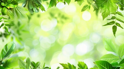 Green leaves adorn both the top and bottom of the background