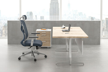 3D render interior design Office Room . Office desks with office chairs. Concept of working place. 3d rendering