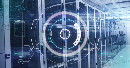 Image of data processing over server room