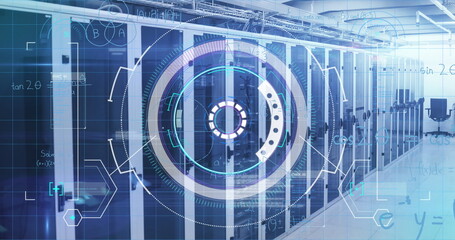 Image of data processing over server room