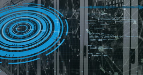 Image of data processing over server room