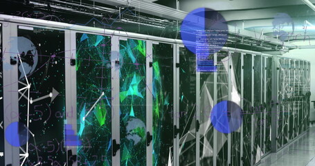 Image of data processing over server room