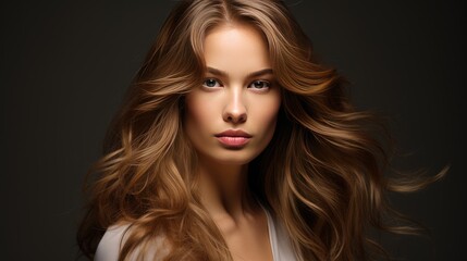 Obraz premium The perfect image of a beautiful brown-haired girl. Feminine image of natural beauty. Illustration for beauty and fashion magazine.