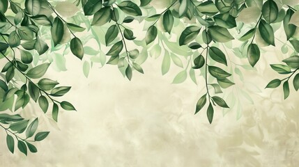 Green leaves adorn both the top and bottom of the background