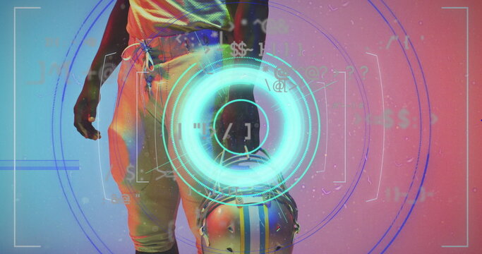 Image of data processing over african american american football player