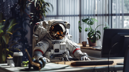 Astronaut at the Office: Cosmic Workday Conceptual Art