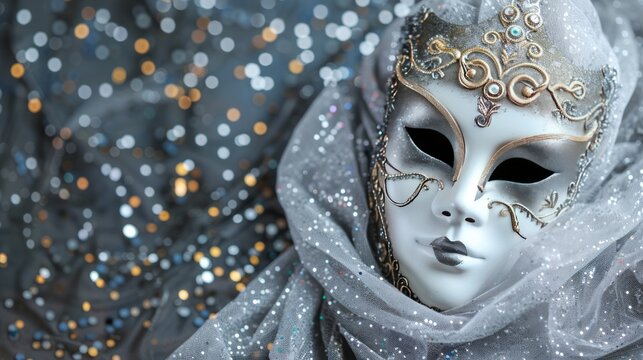 Image of elegant venetian mask over glitter background 