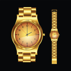 Realistic 3d golden hand watch vector on black background