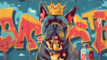 king grafitti style slogan with cartoon dog holding spray paint vector illustration - obrazy, fototapety, plakaty