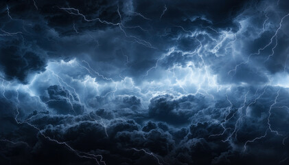  A dramatic and awe-inspiring image of a stormy sky filled with dark clouds, bright lightning, and booming thunder