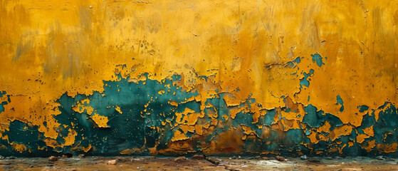 Yellow and Green Wall With Peeling Paint