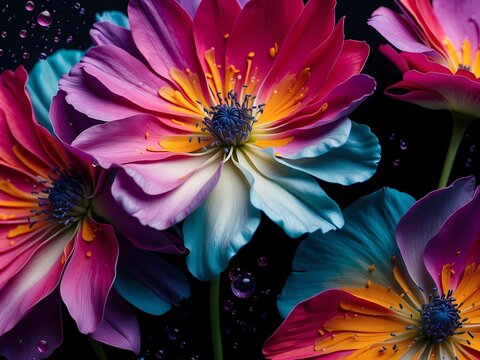 Fototapeta flowers with colorful petals and drops of water