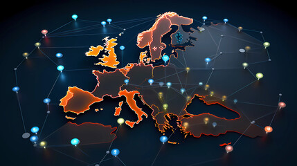 Naklejka premium representation of NIS2 featuring a map or network diagram depicting the European Union as a continuous landmass