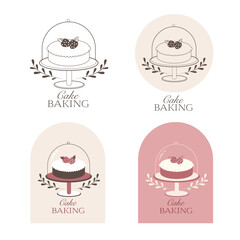Confectionery logos collection, cute logo with cake, bakery retro logo, elegant design 