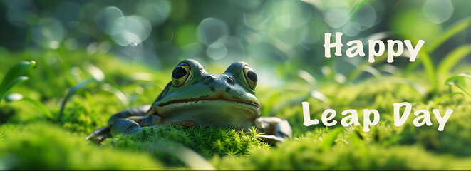 Leap day, jumping frog - symbol of leap year February 29, one extra day, February 29 of a leap year, leap year banner