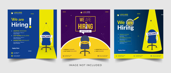 We are hiring job vacancy social media post banner design template with red color. We
are hiring job vacancy square web banner design.