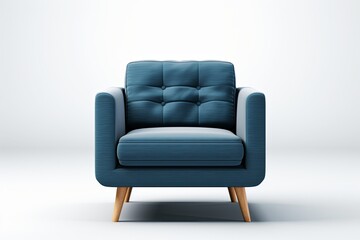 Modern dark blue sofa on isolated white background. Furniture for modern interior, minimalist design