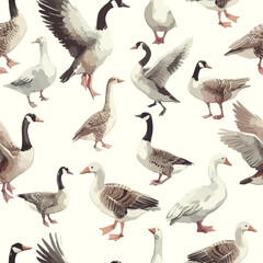 Seamless watercolor pattern goose for print.