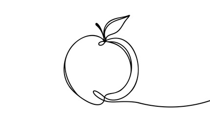 Peach fruit in continuous line art drawing style. Simple black sketch made of one line isolated on white background.