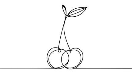 Cherry fruit in continuous one line art drawing style. Minimalist black line sketch on white background. Vector illustration