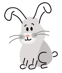 cute and funny grey bunny, isolated on white background.