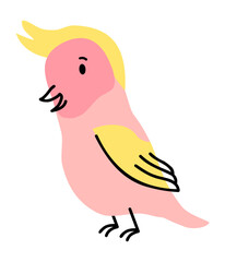 cute and funny pink cockatoo, isolated on white background.