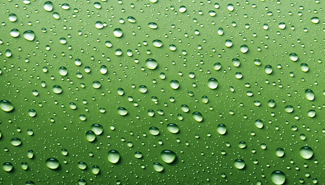  Green water drops background Fresh and natural water droplets on green surface