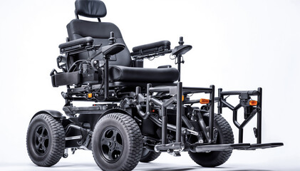  All-terrain wheelchair with a sleek design and various adjustable features