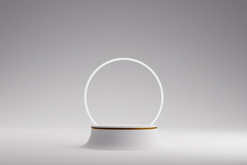 3D white pedestal podium set for cosmetic product display presentation.