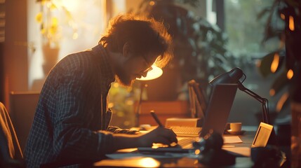 A college student intently focused on studying hard for the exam. generative AI