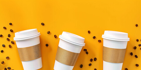 Glasses of coffee on a plain yellow background