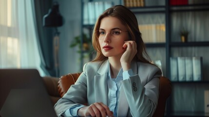 Fototapeta premium Business Woman Working on Laptop at Desk