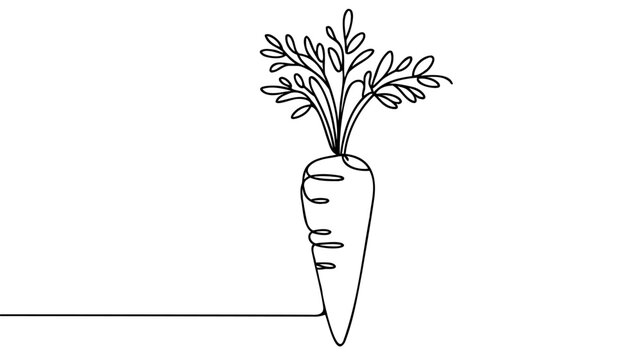recommend clip art: Carrot vegetable in one continuous line art drawing style. Growing carrot plant minimalist black linear sketch.