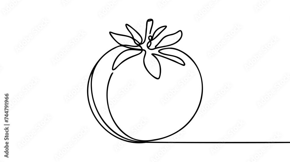 Wall mural continuous one line tomato for grocery store, printing on posters and banners. linear style