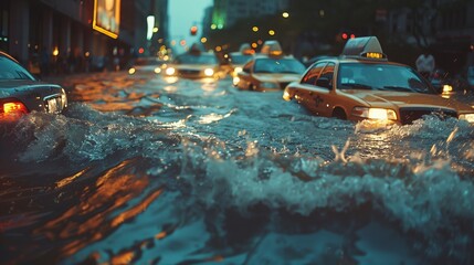 City Street Submerged in Water